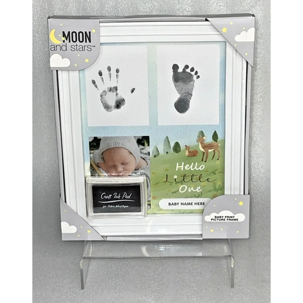 Moon and Stars Baby Print Picture Frame w/ Ink Pad for Handprint & Footprint NEW